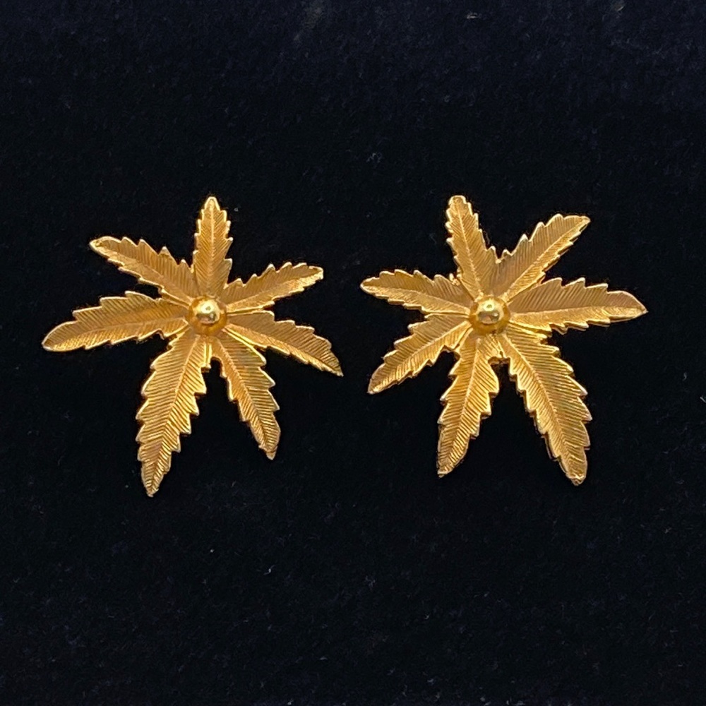 Vintage Leaf clip Earrings, signed